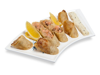 Spring roll on plate