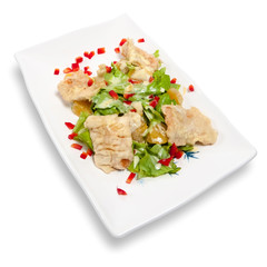 Salad with salmon tempura