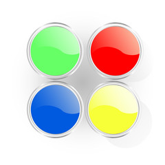 set of colorful paint cans