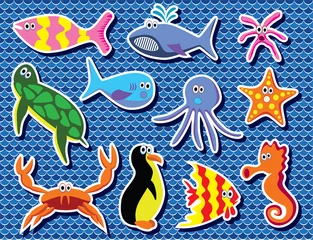 Crédence de cuisine en verre imprimé Sous-marin fond de vecteur d& 39 animaux marins colorés