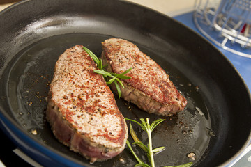 Filet of charolais beef in pan