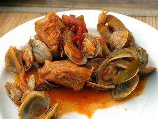 A traditional Portuguese meal seafood Cataplana.