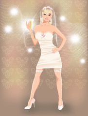 Sexy bride with champagne. vector illustration