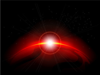 Fototapeta premium Red panet in the depths of space. Eps10