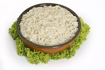 White steamed rice in round bowl