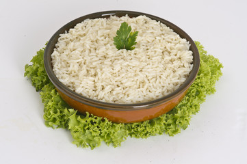 White steamed rice in round bowl
