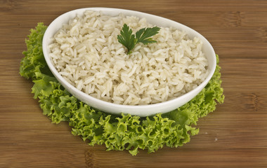 White steamed rice in round bowl