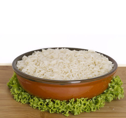 White steamed rice in round bowl