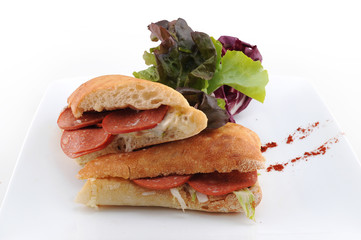Pepperoni sandwich isolated on white