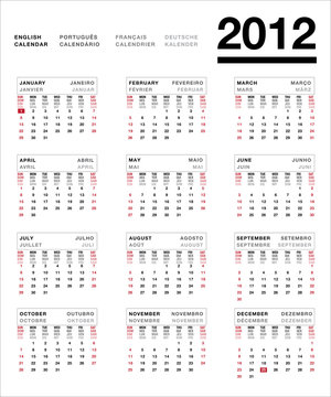 2012 calend&aacute;rio multilingue