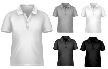 Black and white sporty polo shirts. Vector illustration