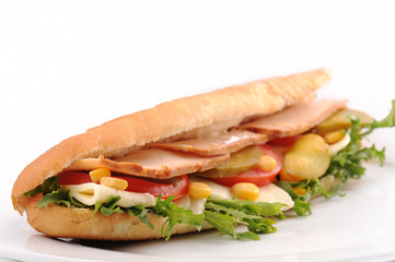 tasty turkey breast, cheese and lettuce sandwich