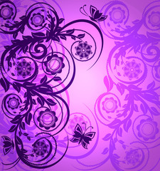 vector,  purple floral ornament with butterfly