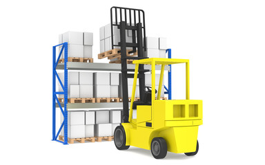 Forklift and shelves. Part of a Blue Warehouse series.