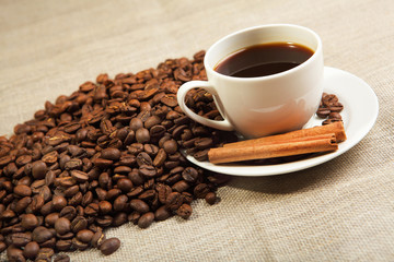 cup of coffee with tubes of cinnamon