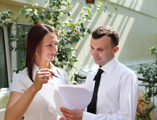 business people having discussion outdoors