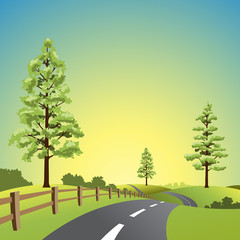 A Country Landscape with Road and Trees