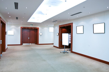 modern hall with white placards