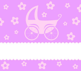baby card with stroller and flowers