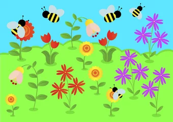 Türaufkleber Hummeln fliegen um Pollen von Blumen zu sammeln © mirrra