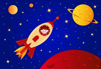 Cercles muraux Cosmos garçon astronaute dans la fusée dans l& 39 univers