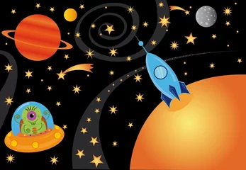 Poster Im Rahmen Außerirdischer im Raumschiff im Universum © mirrra