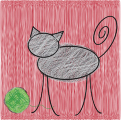 simple artistic sketch of cat and green ball