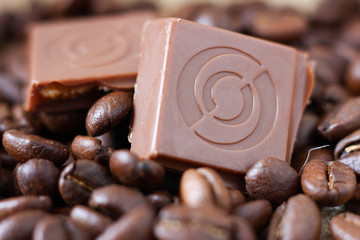 Cubes of chocolate coffee beans background