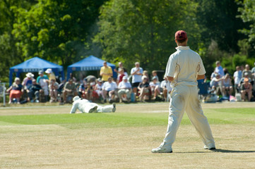 cricketer watching as his team-mate drops a catch