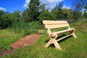 wooden bench in summer park