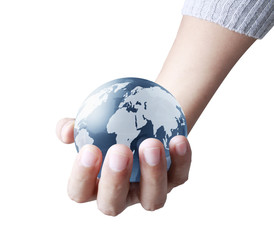 glowing earth globe in his hands