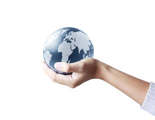 glowing earth globe in his hands