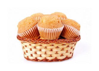 Basket with delicious muffins