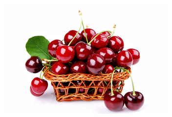 Basket with delicious cherry, isolated
