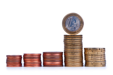 Stack of coins isolate on a white.