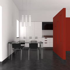 modern interior with kitchen and dining room