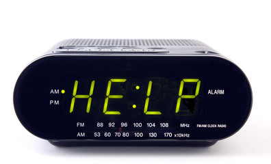 Digital alarm clock with the word HELP - obrazy, fototapety, plakaty