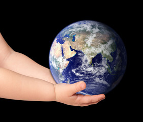 Little girl hold globe