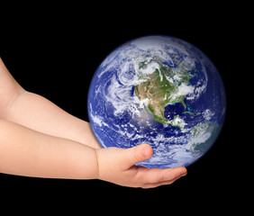 Little girl hold globe