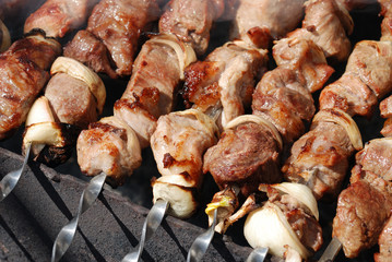 Meat slices prepare on fire