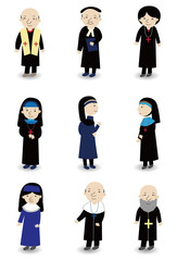 cartoon Priest and nun icon set.