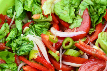Salad with onion, chilli, and tomato