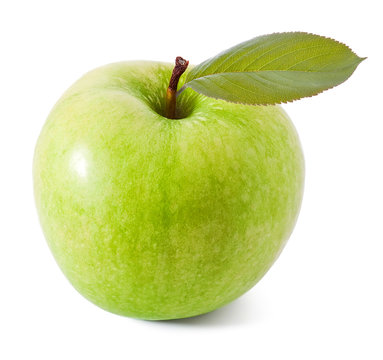 Beautiful green apple with leaf