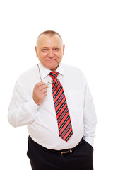 Smiling senior business man with glasses over white