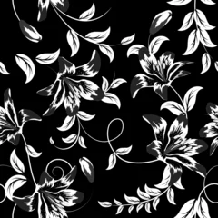 Foto op Plexiglas Zwart wit bloemen bloemen naadloos patroon