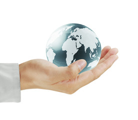 glowing earth globe in his hands