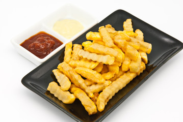 French fries in black plate