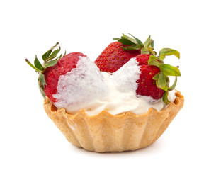 strawberries and cream in a basket