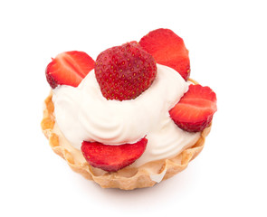strawberries and cream in a basket