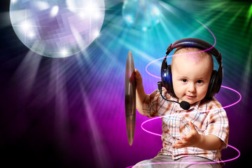 Cute baby dj in disco